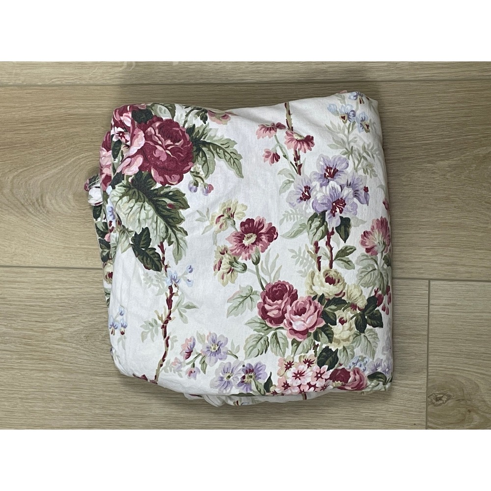 Charter Club Flat Sheet Queen Off White Floral Rose Cotton Portugal Very Good